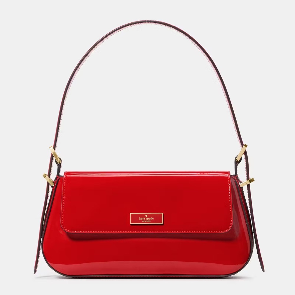 Kate Spade Bright Red Bridget Patent Fabric Small Flap Shoulder